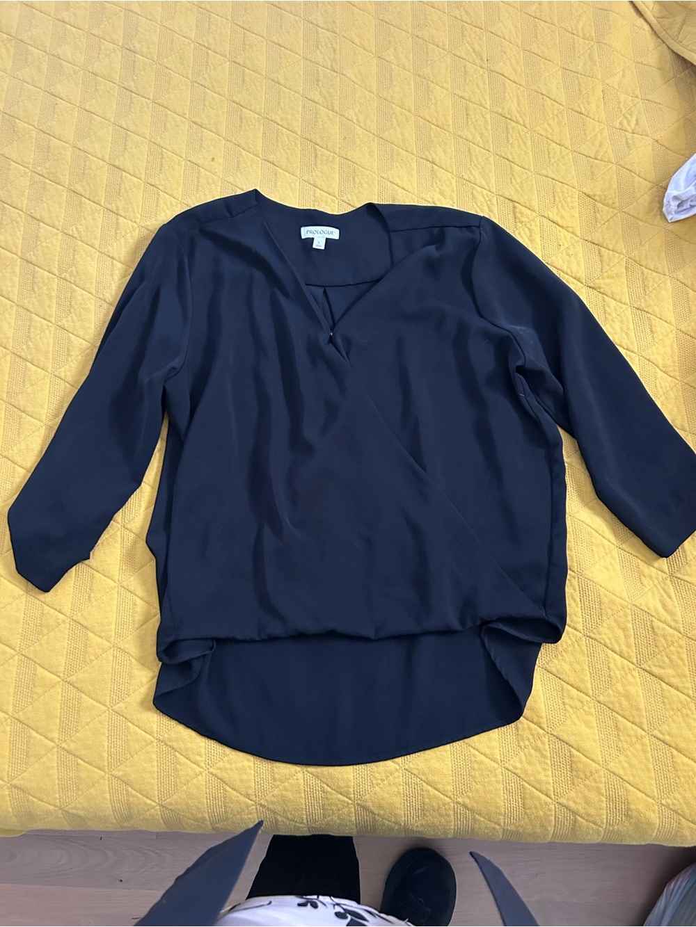 Prologue Navy Blue Faux Wrap Blouse – Size Large